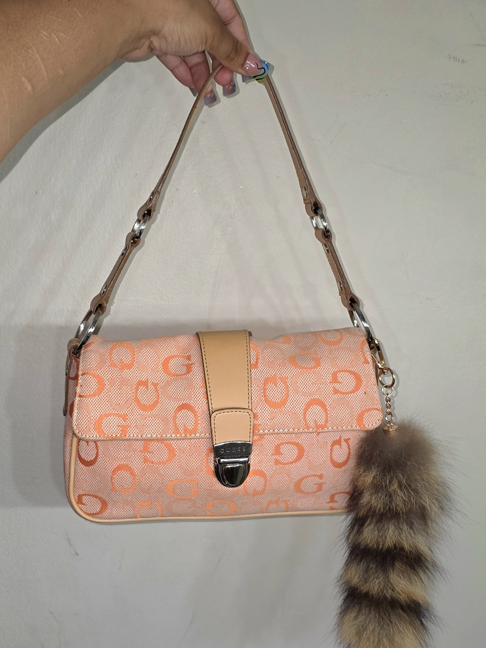 Y2k Vintage Guess Orange Logo Jacquard Shoulder Bag